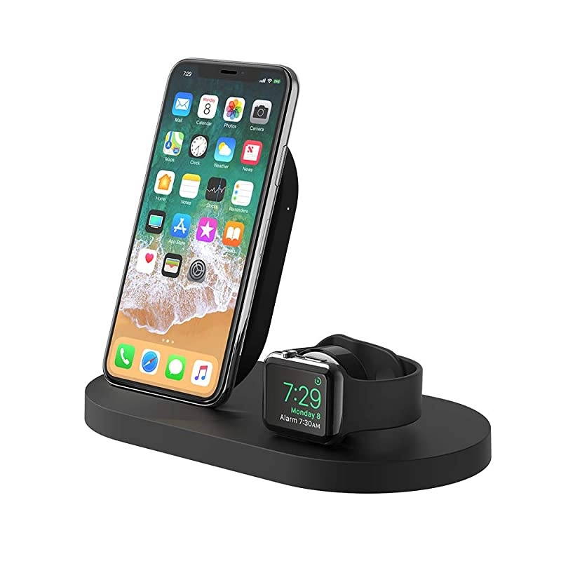 F8J235ttBLK Boost Up Wireless Charging Dock Apple Charging Station for Iphone + Apple Watch + USB Port Apple Watch Charging Stand iPhone Charging Station iPhone Charging Dock Black