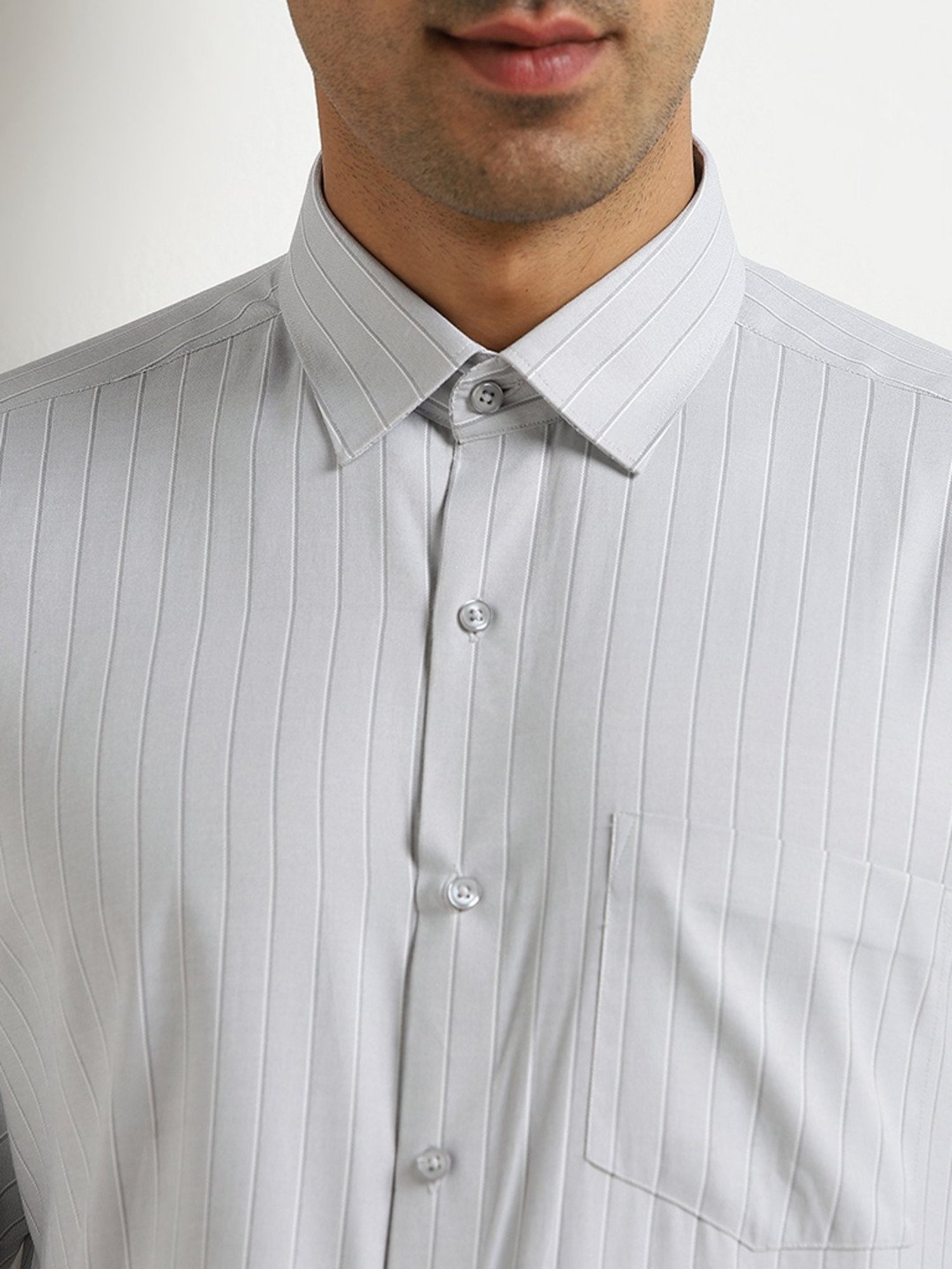 WES Formals by Westside Grey Pinstripe Design Slim-Fit Shirt
