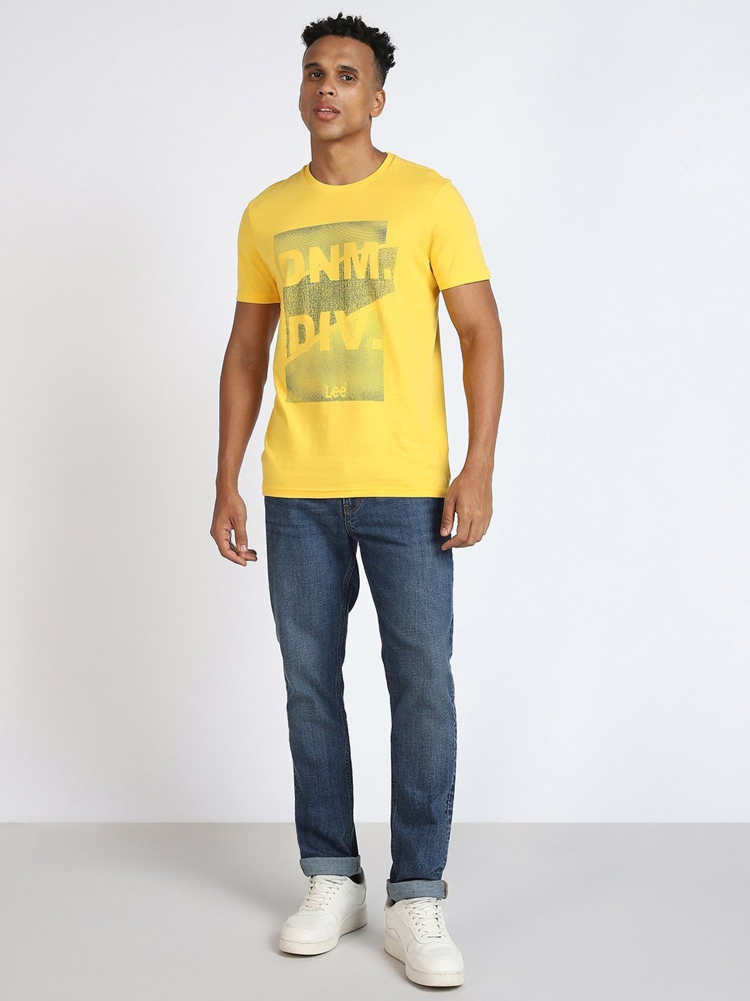 Lee Yellow Cotton Slim Fit Printed T-Shirt