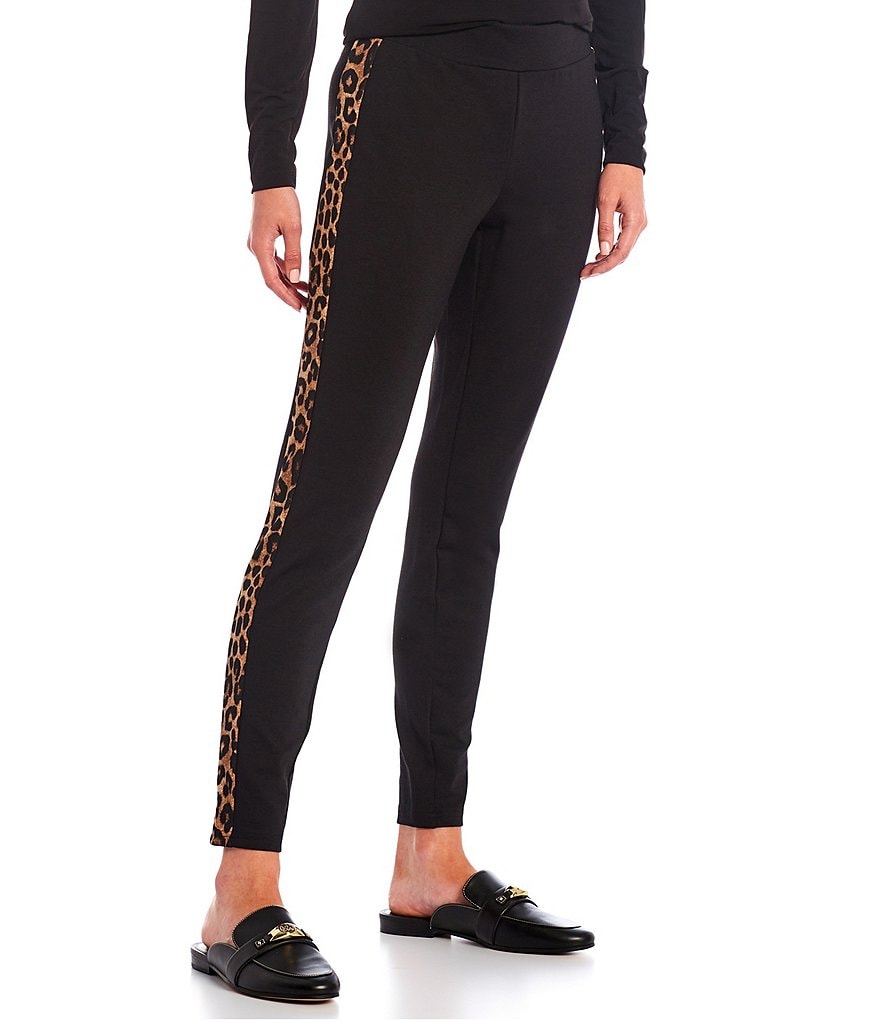 MICHAEL Michael Kors Solid Ponte Pull-On Cheetah Side Panel Leggings