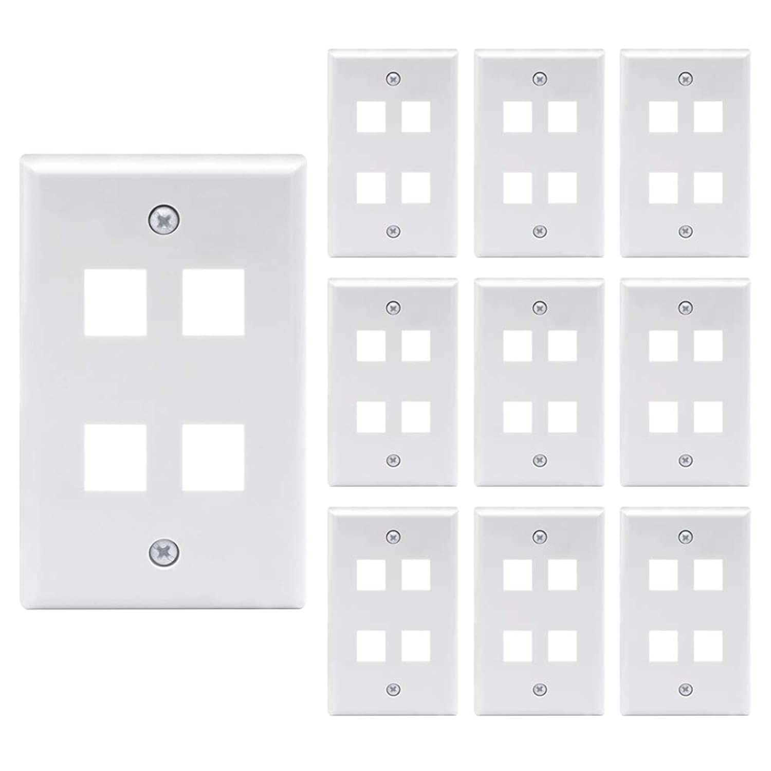 VCE 10 Pack 4-Port Keystone Wall Plate Keystone Jack Modular Inserts- White UL Listed