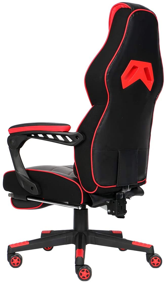 Racing Gaming Chair with Footrest and Massage Lumbar Pillow, Swivel Height Adjustable Reclining PU Leather Video Game Chair, E-Sports Gaming Chair Big and Tall
