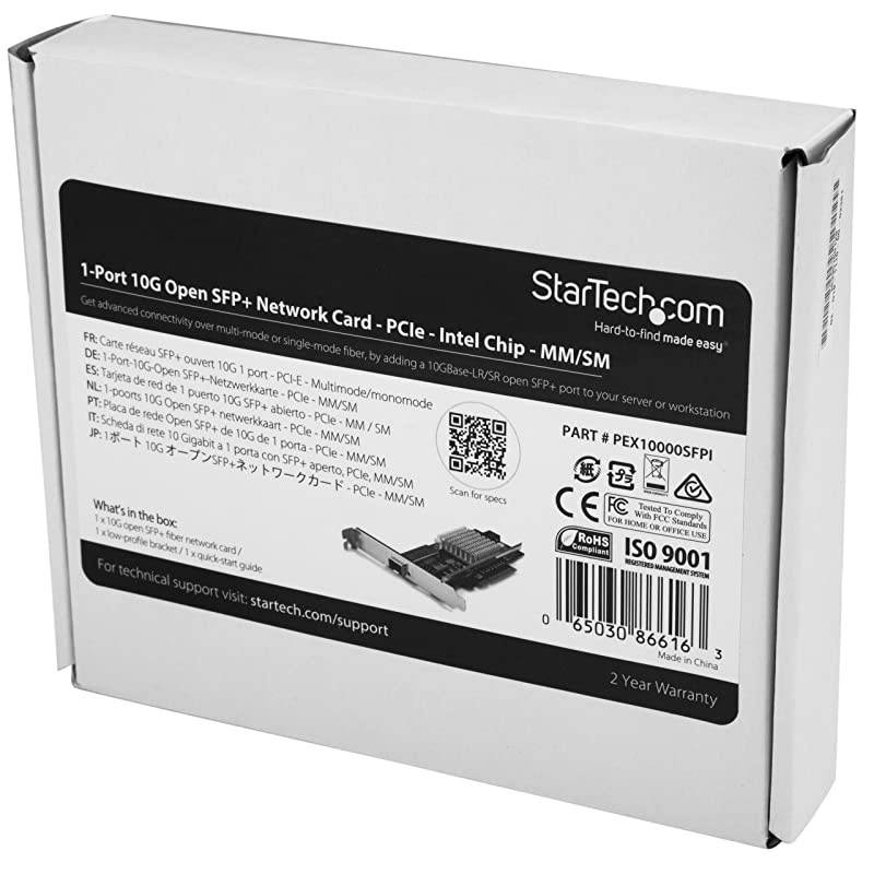 com 10G Network Card - MM/SM - 1x Single 10G SPF+ Slot - Intel 82599 Chip - Gigabit Ethernet Card - Intel NIC Card (PEX10000SFPI)