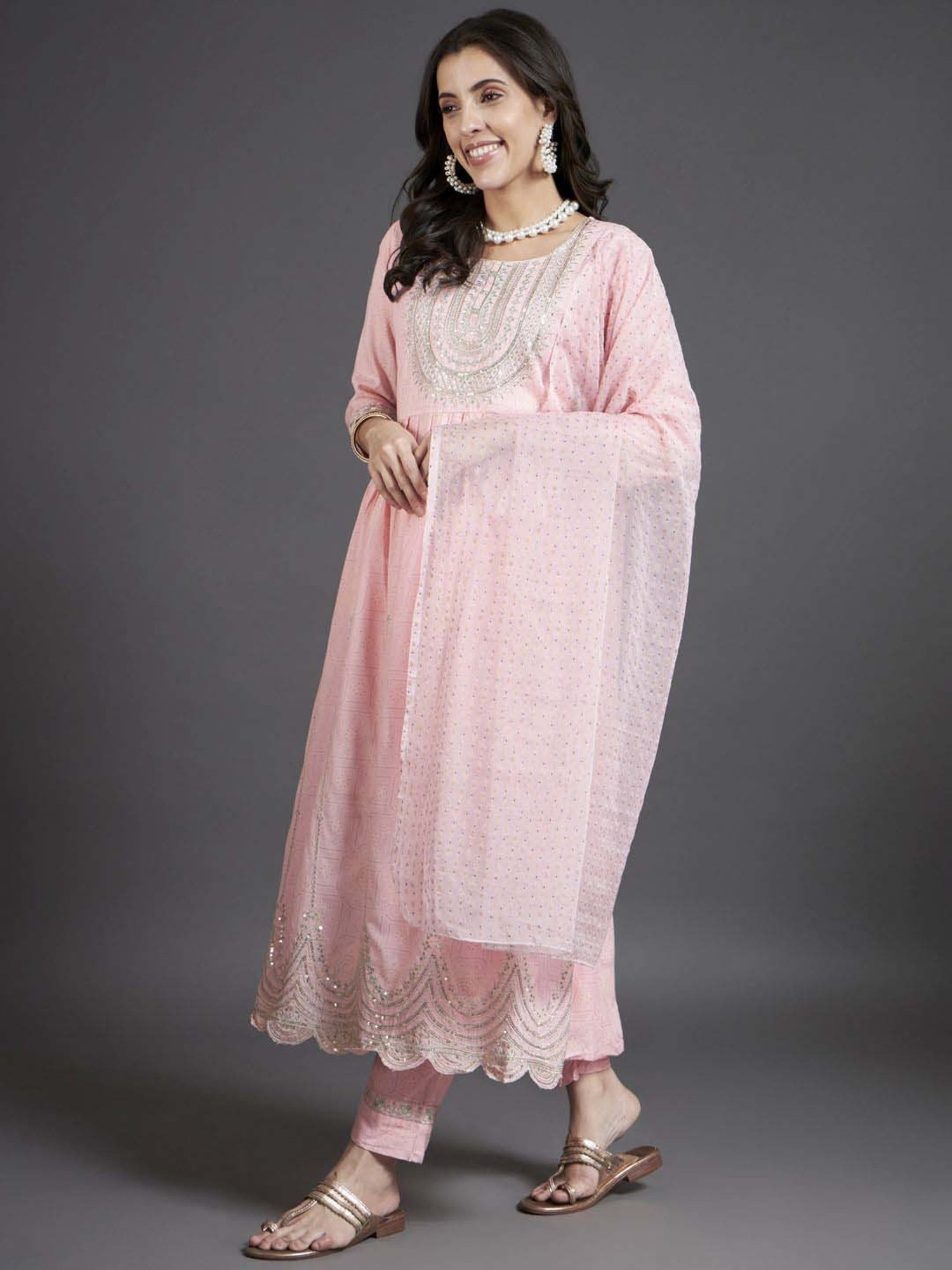 Heeposh Pink Embroidered Kurta Pant Set With Dupatta