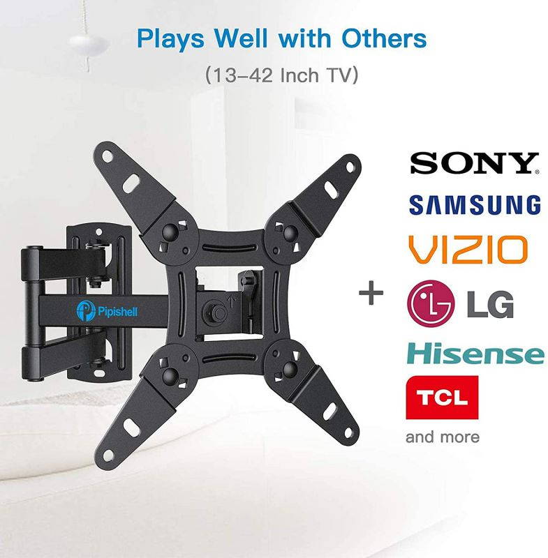 Full Motion TV Monitor Wall Mount Bracket Articulating Arms Swivels Tilts Extension Rotation for Most 13-42 Inch LED LCD Flat Curved Screen TVs & Monitors, Max VESA 200x200mm up to 44lbs