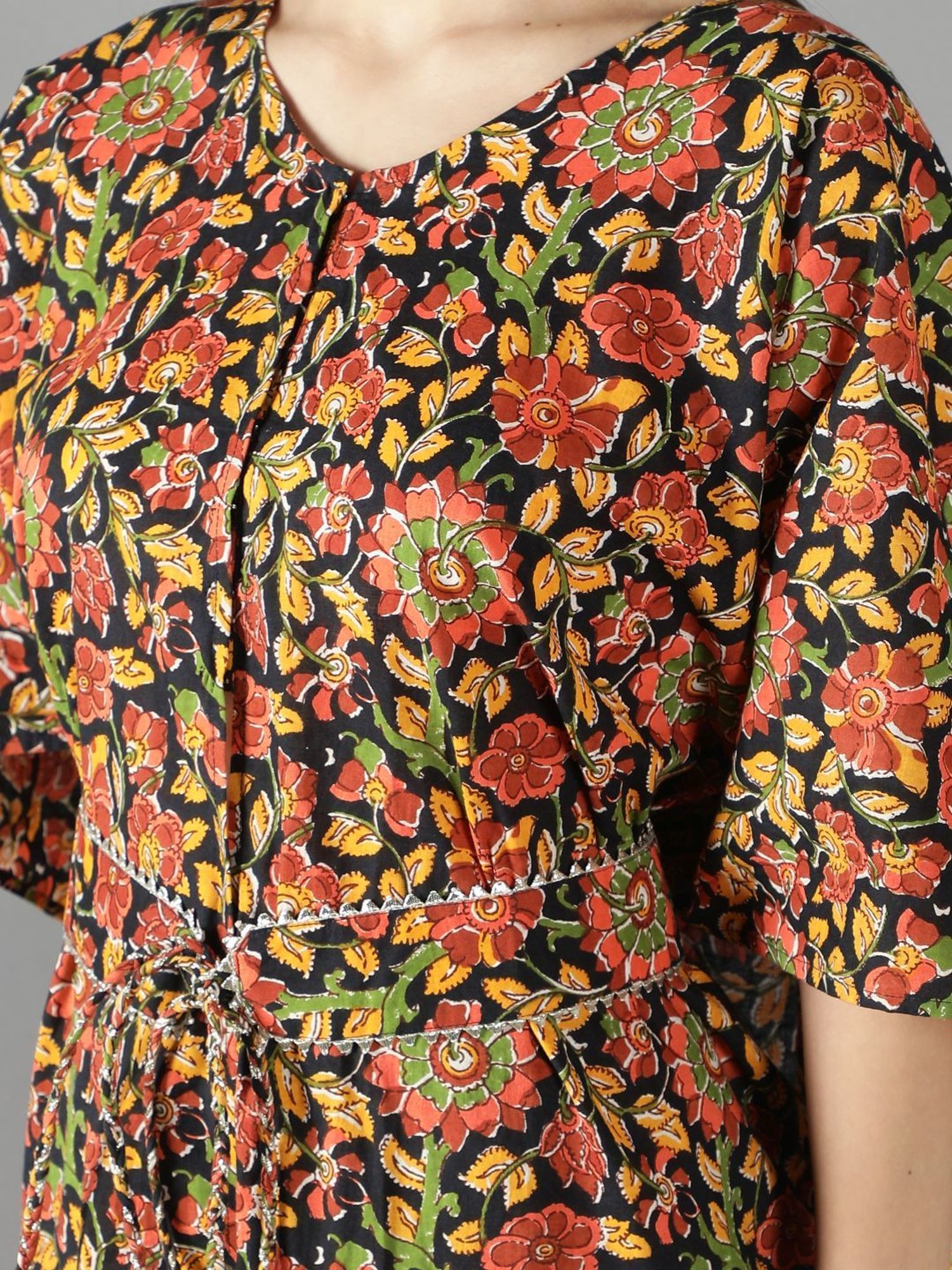 KAORI BY SHREYA AGARWAL Black & Mustard Cotton Printed Kaftan Pant Set