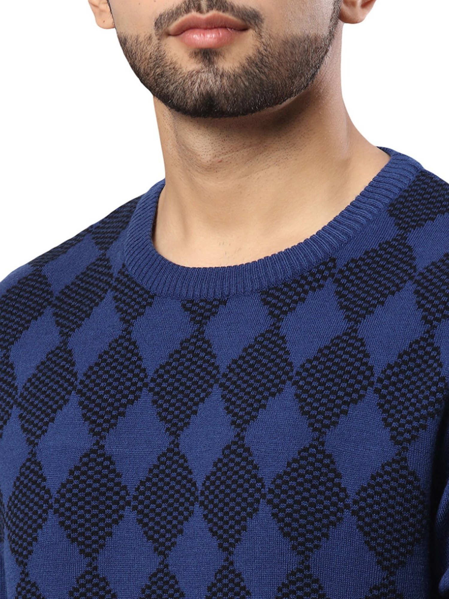 Raymond Blue Regular Fit Texture Sweater