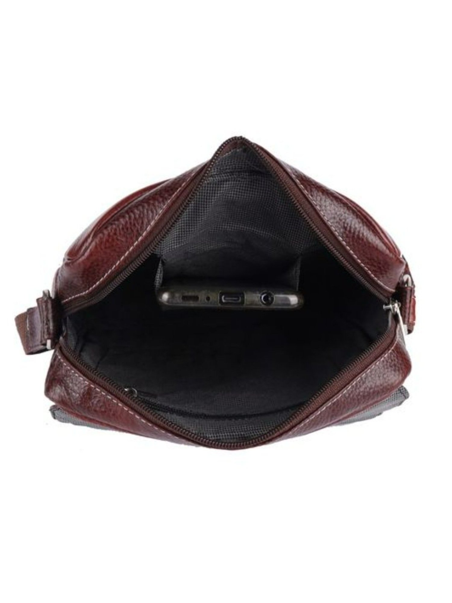 HiLEDER Brown Textured Small Leather 12 inch Cross Body Bag