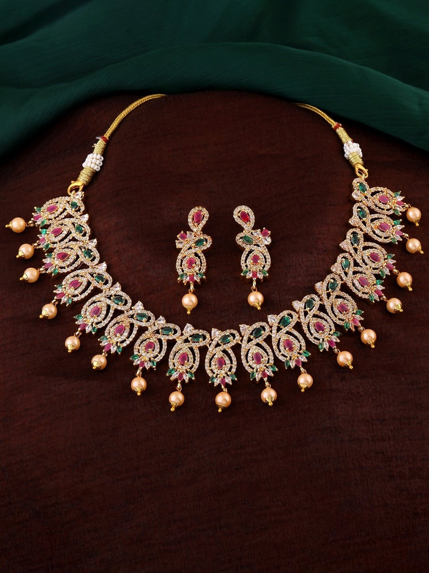 Estele Gold-Plated CZ Magnificent Designer Necklace Set for Women