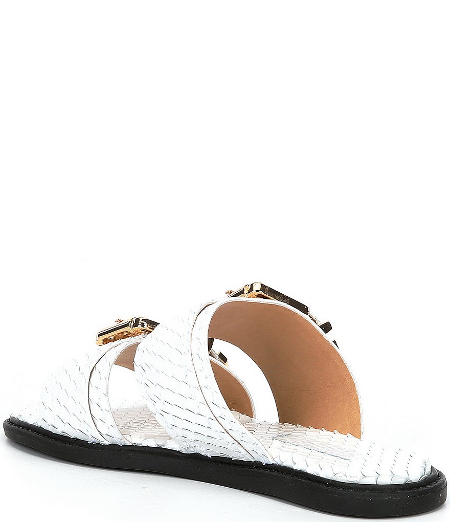 Schutz Shina Reptile Print Leather Buckled Slide Sandals