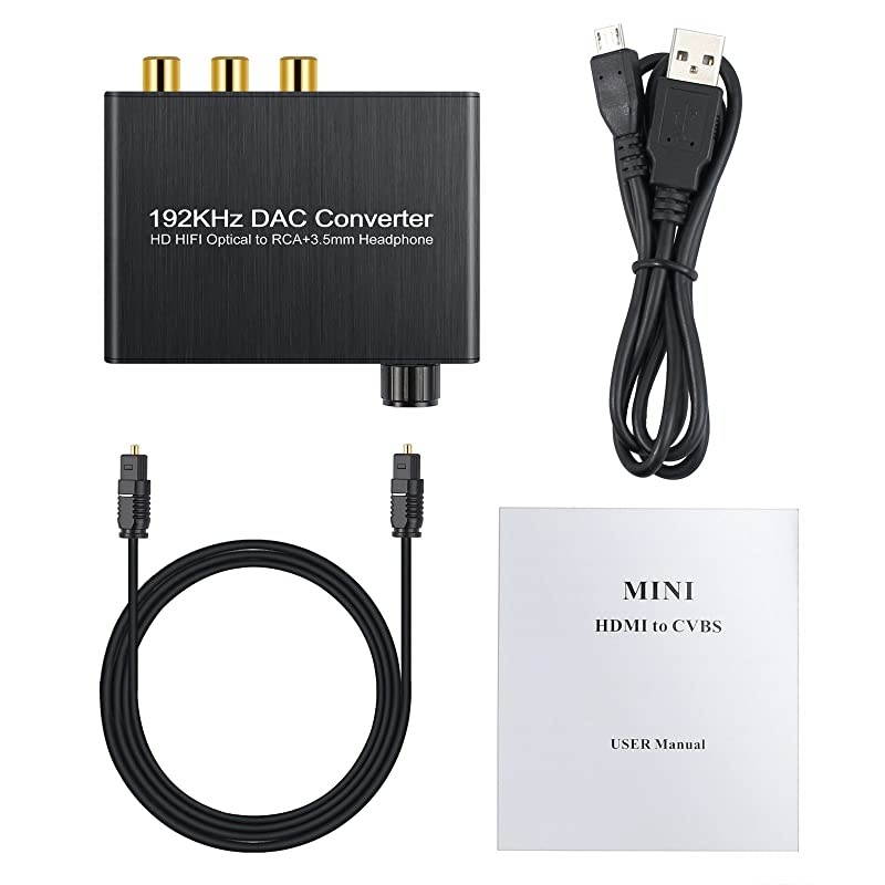 192kHz Digital to Analog Audio Converter Support Dolby DTSAC3 51CH Digital SPDIF Coaxial Toslink to Analog Stereo RCA LR + 35mm Jack Audio Converter