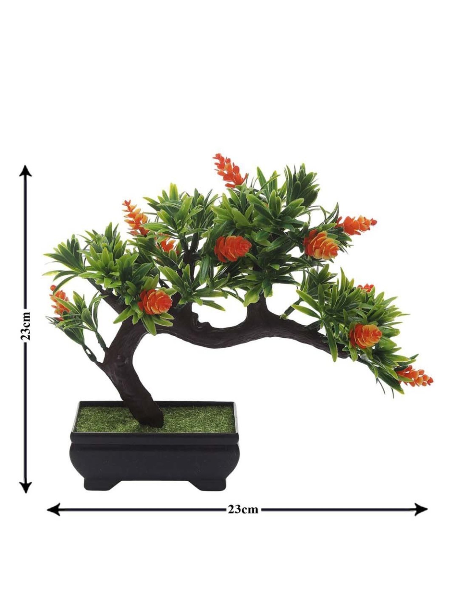 Foliyaj Orange & Green Plastic Artificial Bent Bonsai Tree With Cones