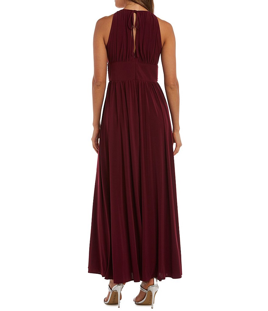 R & M Richards Beaded Waist Keyhole Neck A-Line Gown