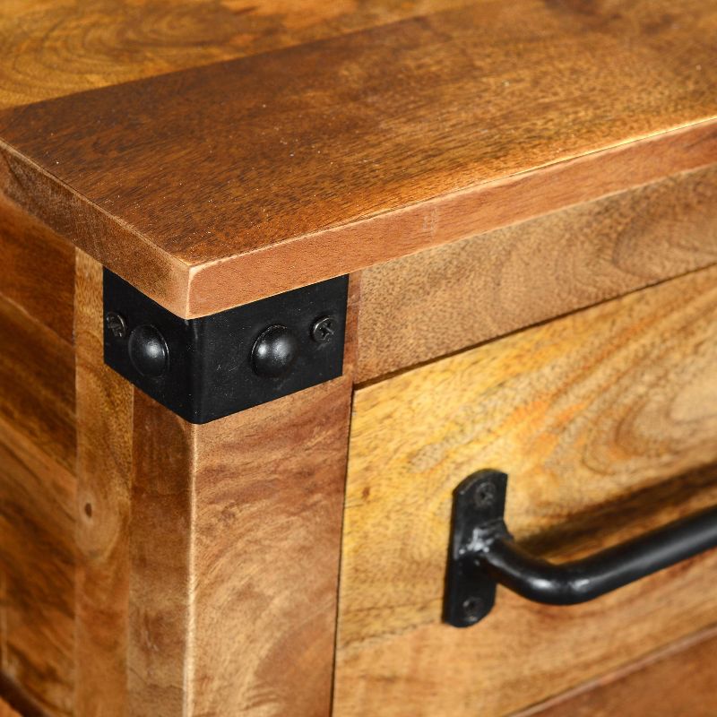 Wooden Cabinet with 2 Spacious Drawers and 2 Open Shelves Brown/Black - The Urban Port