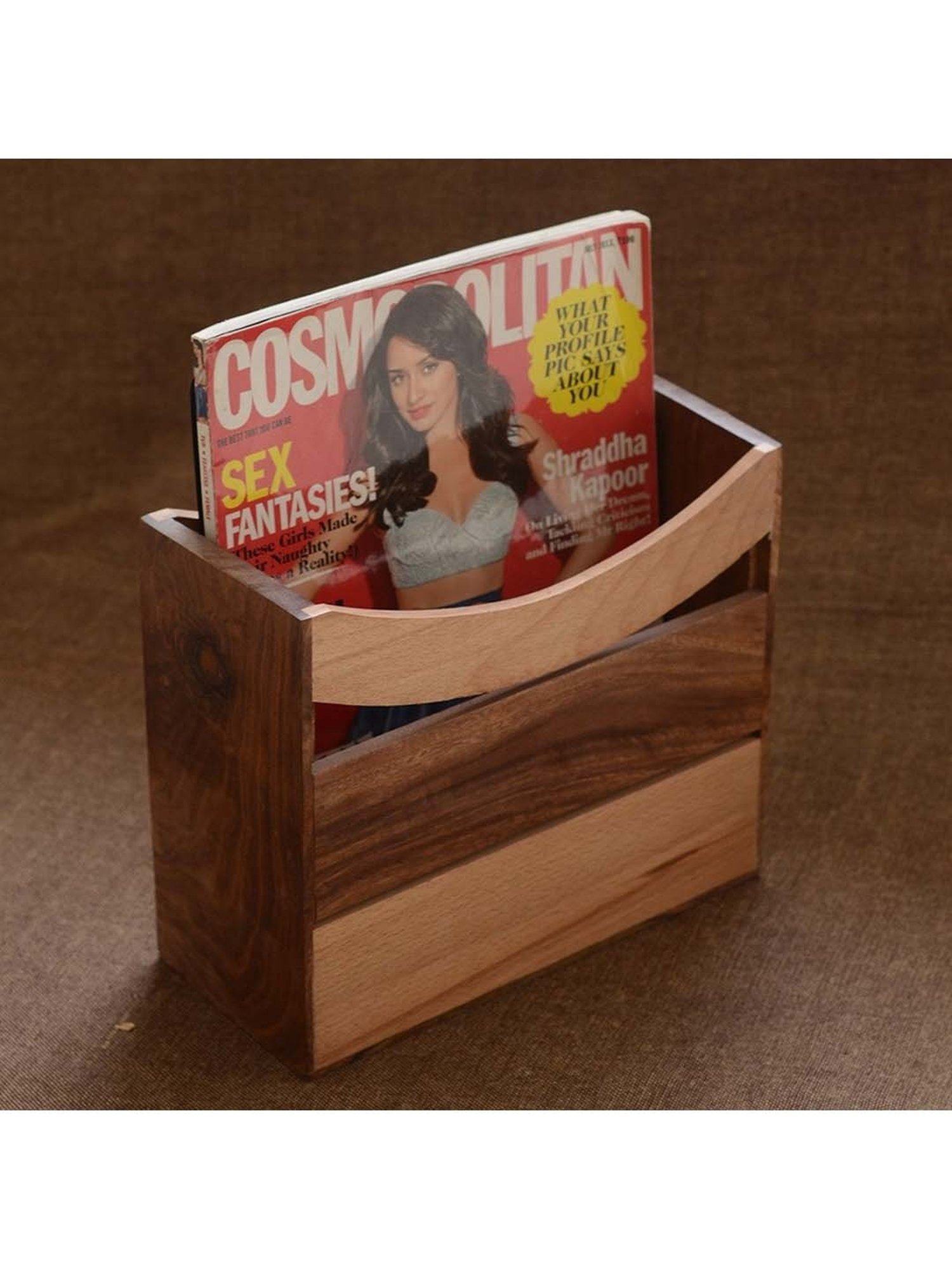 Unravel India Brown Wood Magazine Stand - Set of 1