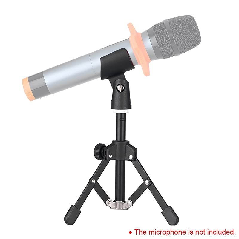 Desktop Microphone Stand Foldable Tripod with a 5/8" Male to 3/8" Female Screw and MC5 Mic Clip Holder Bracket for Meeting Lectures Podcasts (MC5 Mic Clip is Included)