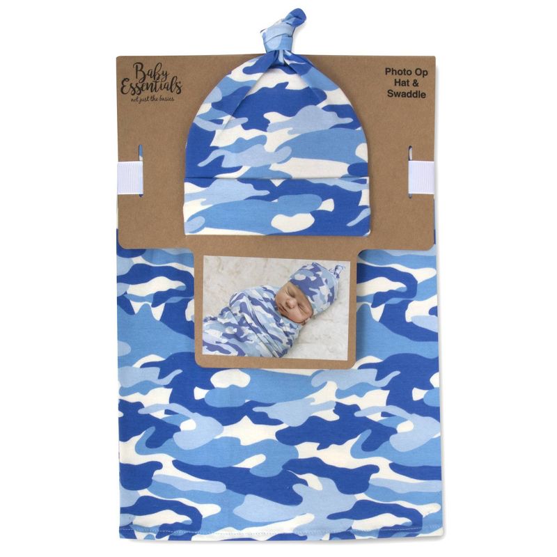 Baby Essentials Camo Print Swaddle Blanket and Knot Cap Set