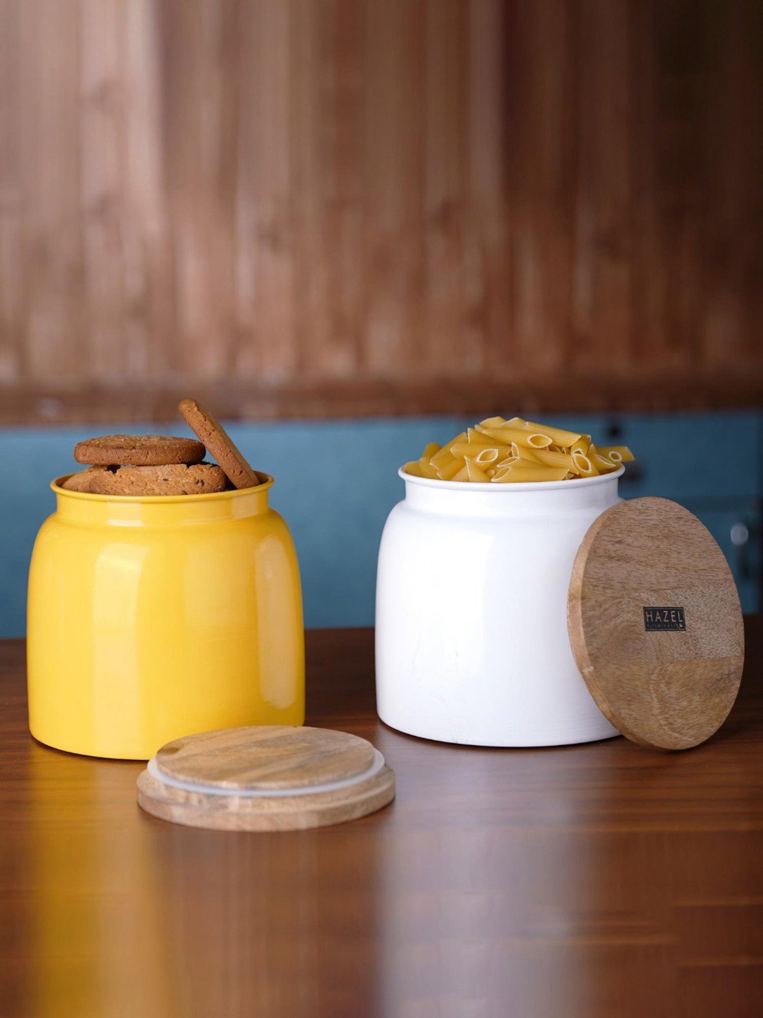 HAZEL Yellow & White Galvanized metal Storage Container with Lid - Set of 2