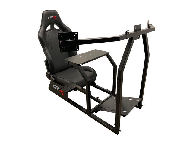 GTR Racing Simulator GTAF-BLK-S105LWHTRD - GTA-F Model (Black) Triple or Single Monitor Stand with White/Red Adjustable Leatherette Seat, Racing Simulator Cockpit gaming chair Single Monitor Stand