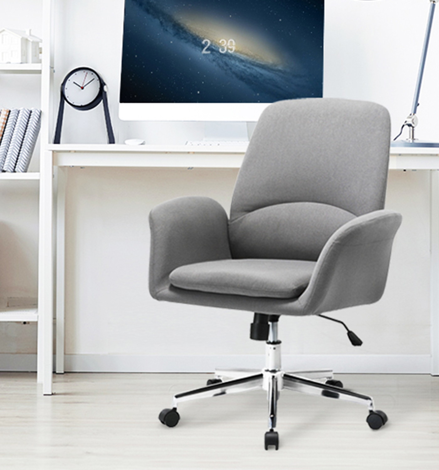 Upholstered Home Office Chair with Comfy Back Support for Conference Room Study Grey BIFMA Certified