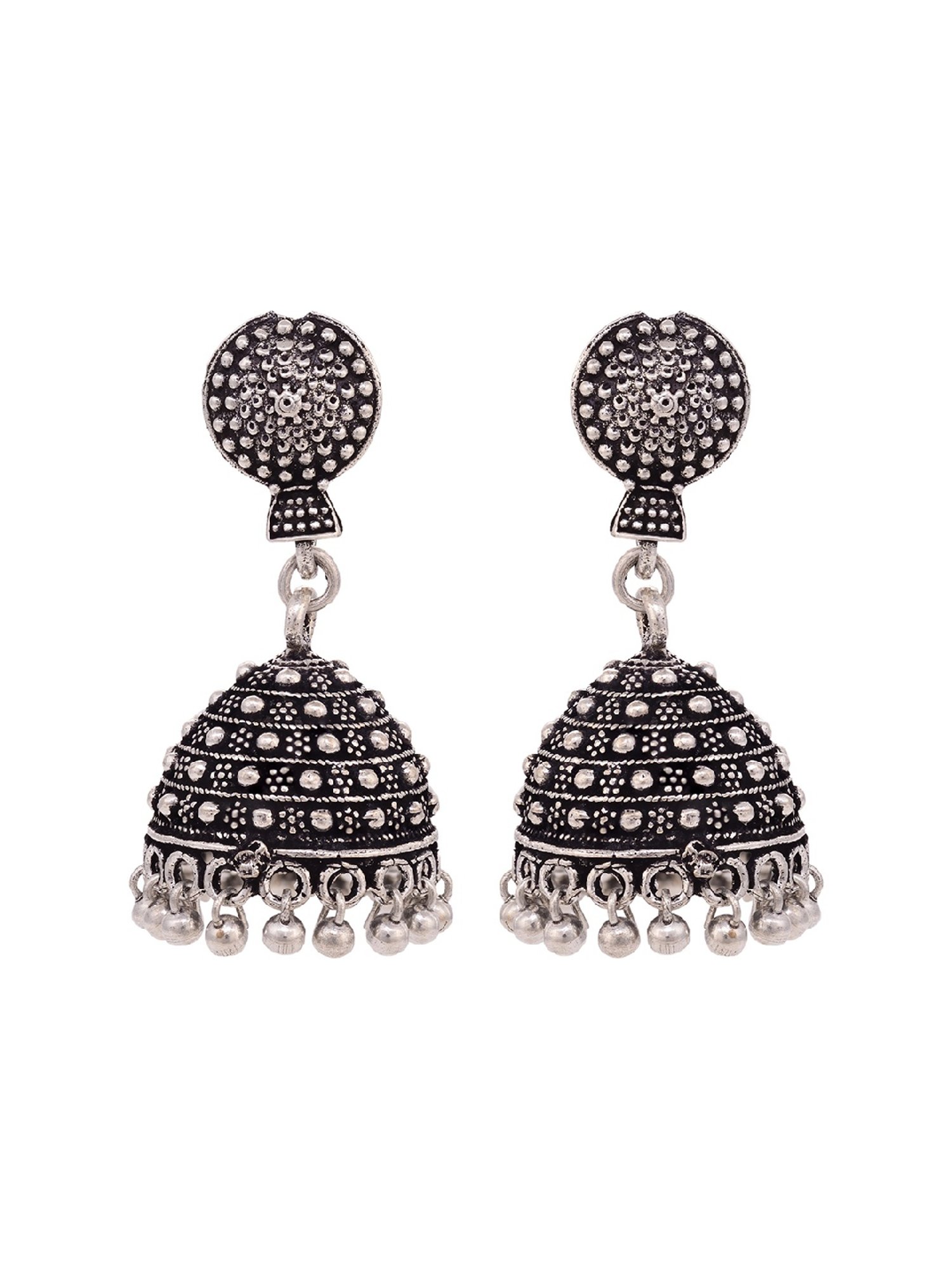 Saraf RS Jewellery Silver Toned Oxidised jhumka Earrings