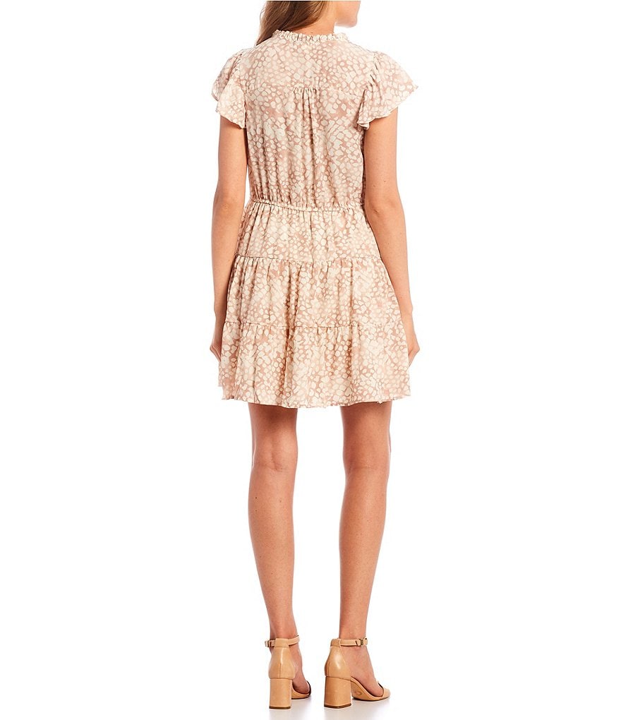 Blu Pepper Dalmatian Print Flutter Sleeve Tiered Mini Dress