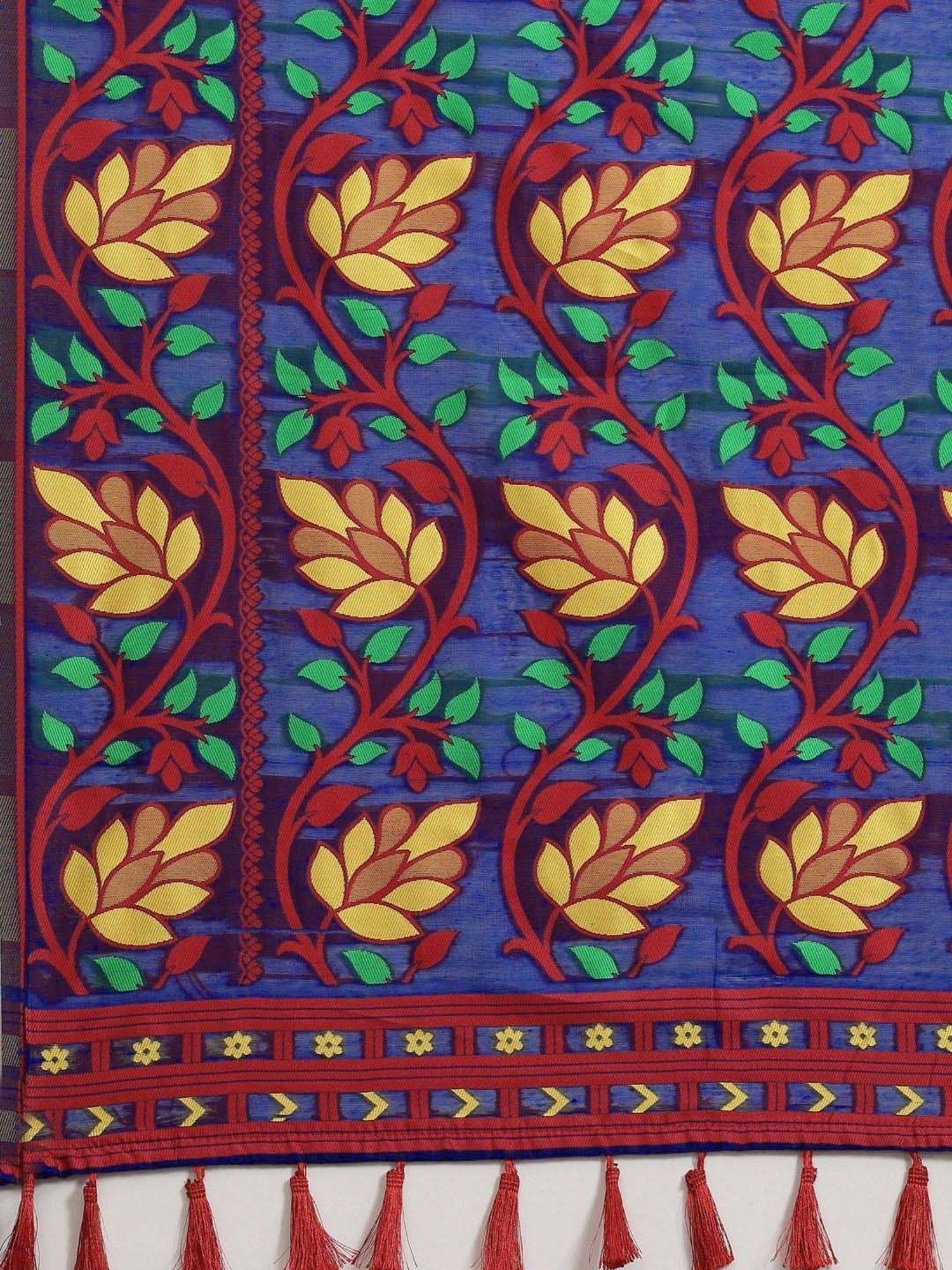 Silk Land Blue Woven Saree With Unstitched Blouse