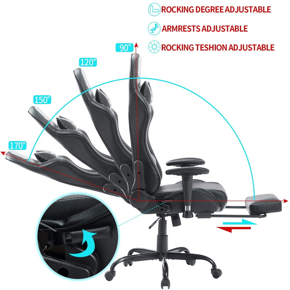 KASORIX Ergonomic Gaming Chair High Back Racing Chair with Footrest Massage Computer Gaming Chair Reclining Home Office Chair with Headrest and Lumbar Support