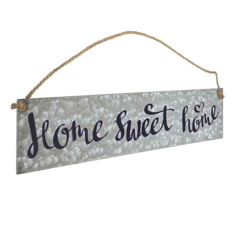 11" x 20" Home Sweet Home Galvanized Metal Vintage Hanging Wall Sign with Rope Gray - American Art Decor
