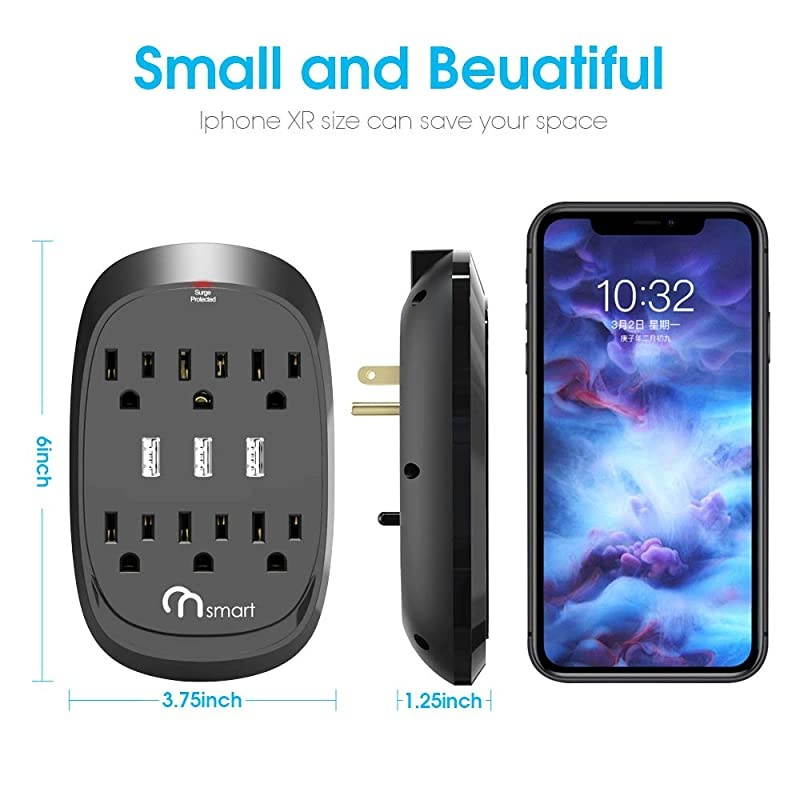 6Outlet + 2 USB 1050 Joule Surge Protector Power Strip with 25Ft Long Extension Cord White UL Listed