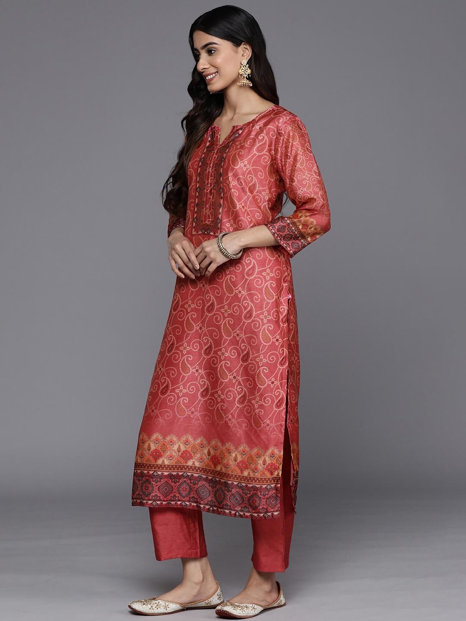 Varanga Pink Printed Kurta With Pant & Dupatta