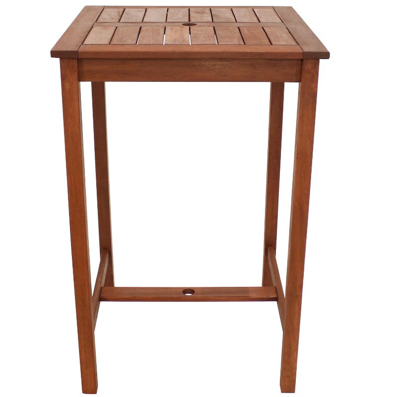 Sunnydaze Outdoor Meranti Wood with Teak Oil Finish Square Patio Tall Bar Height Table - 27" - Brown