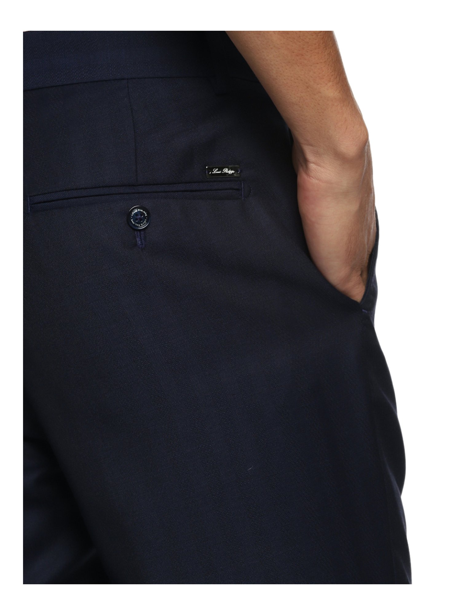 Louis Philippe Gods & Kings Navy Slim Fit Striped Flat Front Trousers