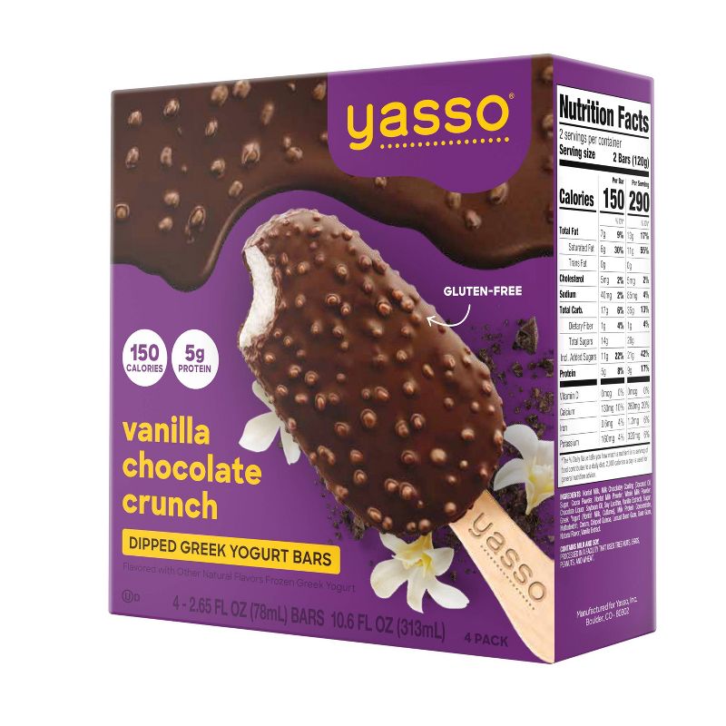 Yasso Frozen Greek Yogurt Indulgent Vanilla Dark Chocolate Crunch - 4ct