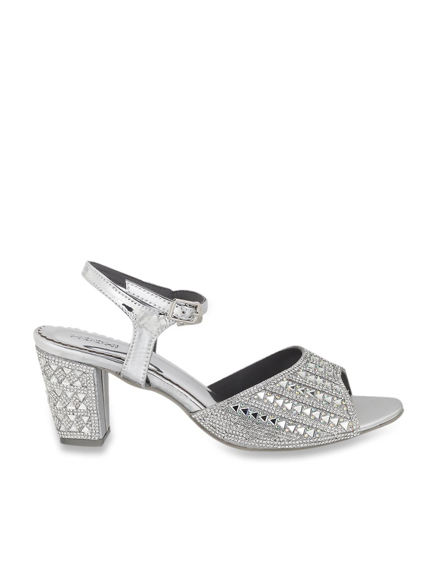 Mochi Women's Silver Ankle Strap Sandals
