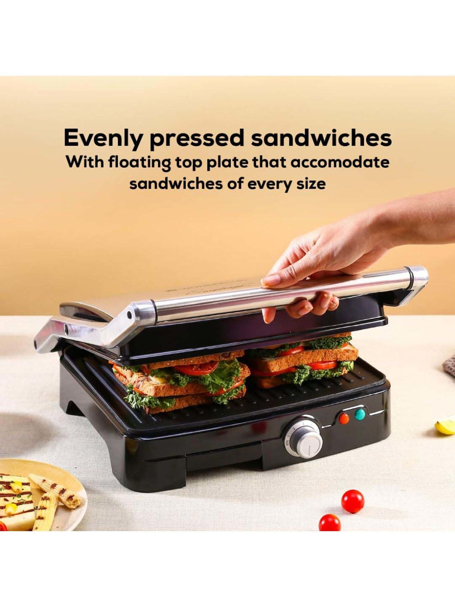 Borosil Sandwich Maker 2000W with Non stick coating (Black)