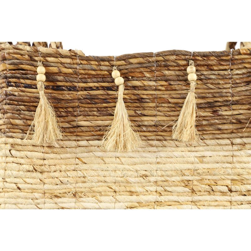 4pk Large Rectangle Banana Leaf  Baskets with Wood Beads & Tassels Brown & Beige