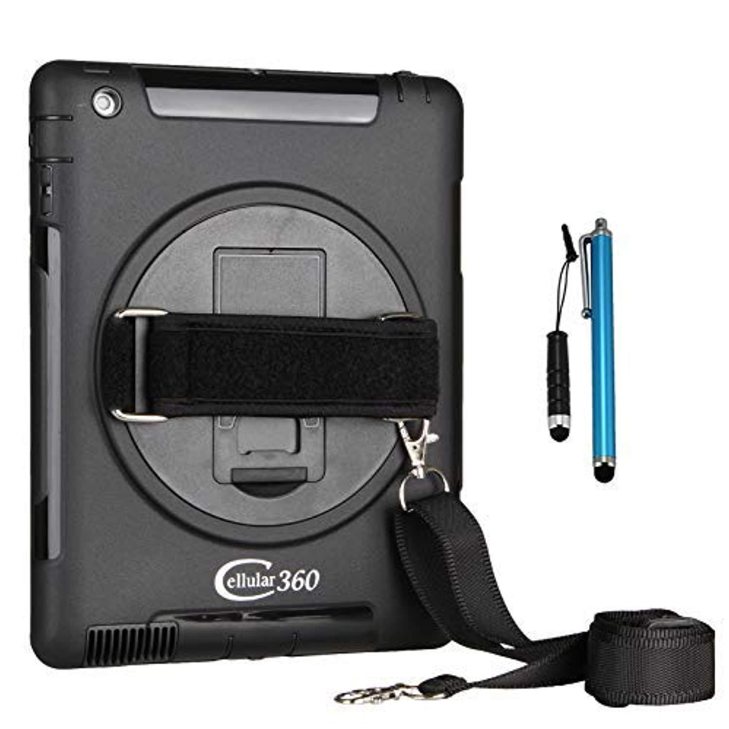 Cellular360 Apple iPad 9.7 2017 2018, iPad 5th Gen., iPad 6th Gen. Shockproof Case with 360 Degrees Rotatable Kickstand, Adjustable Handle and Shoulder Strap