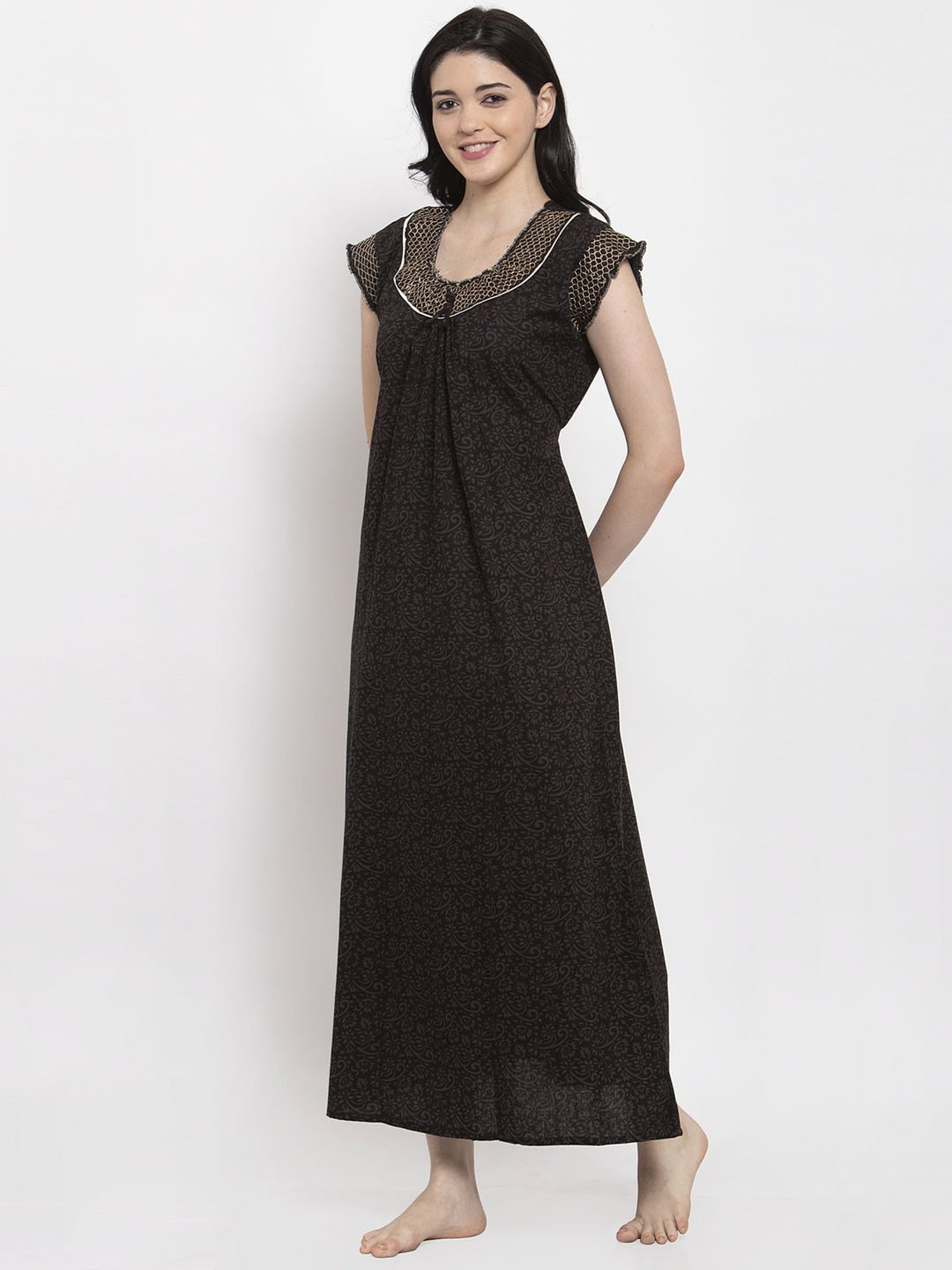 Secret Wish Black Printed Nighty