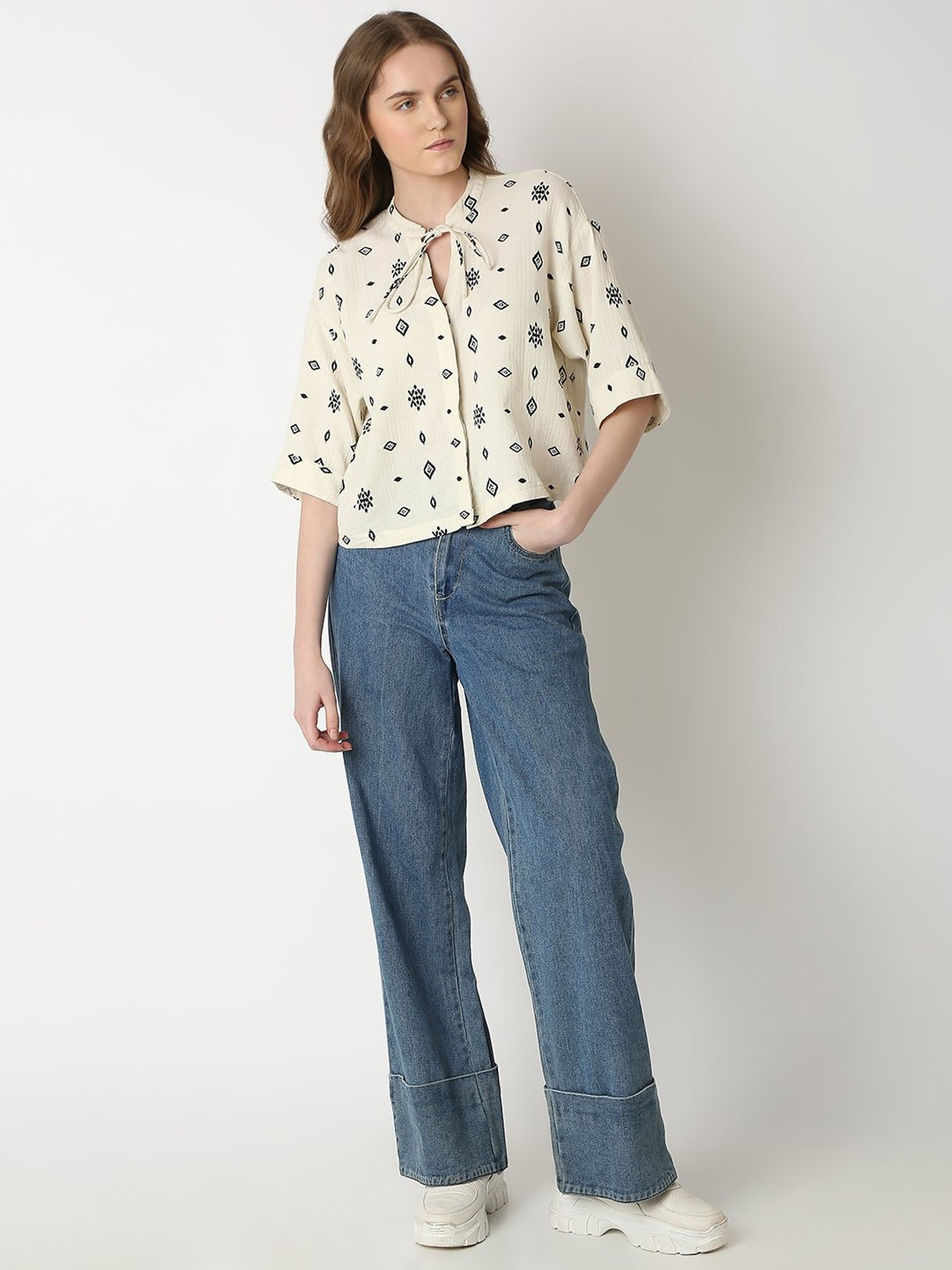 Vero Moda Off White Printed Top