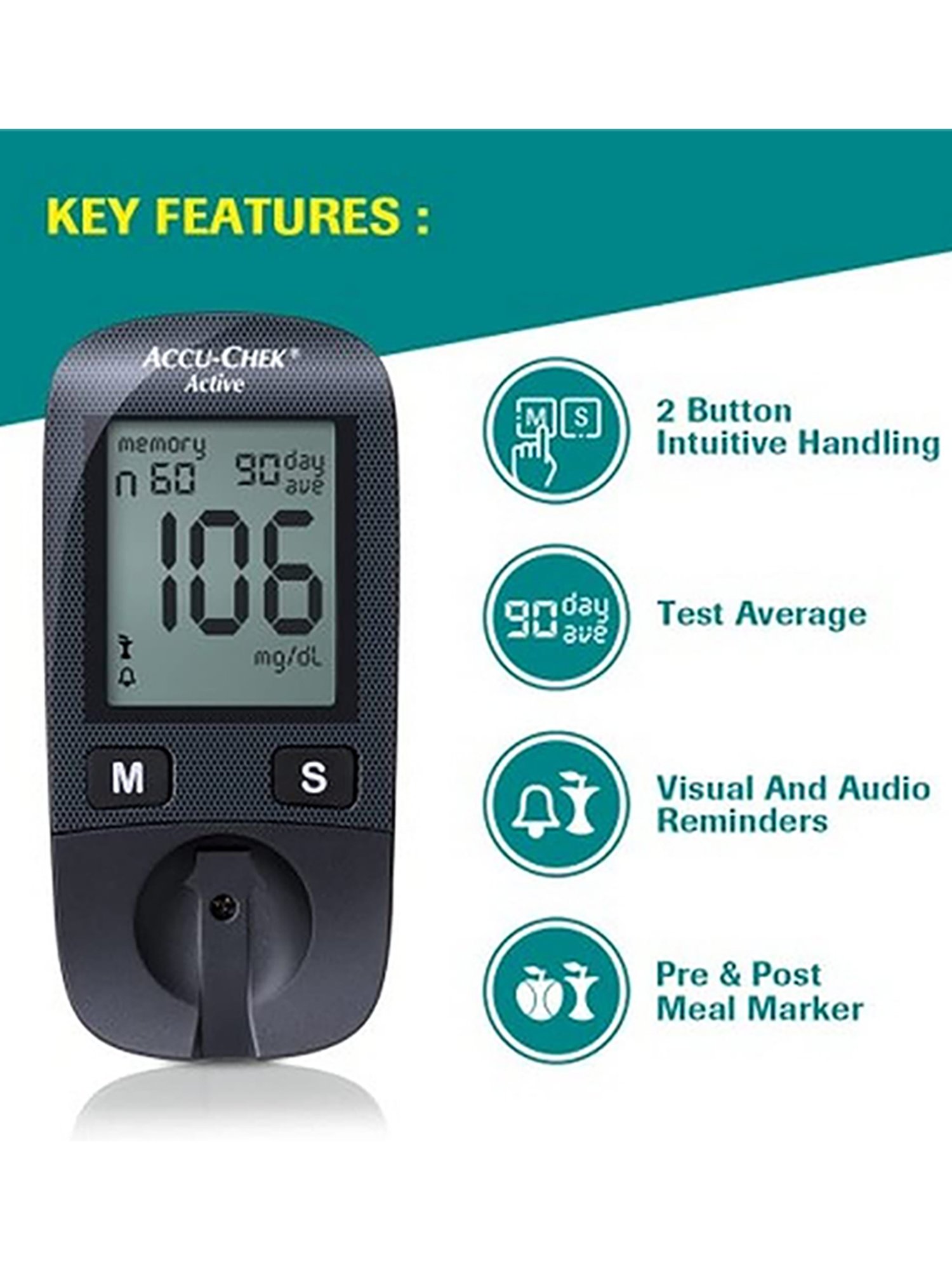 Accu Chek Active Blood Glucose Meter Kit with 10 Strips (Black)