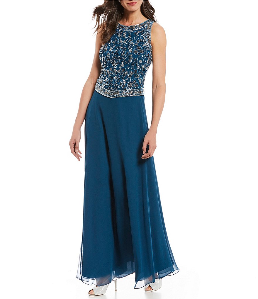 Jkara Petite Size Sleeveless Beaded Bodice Long Gown