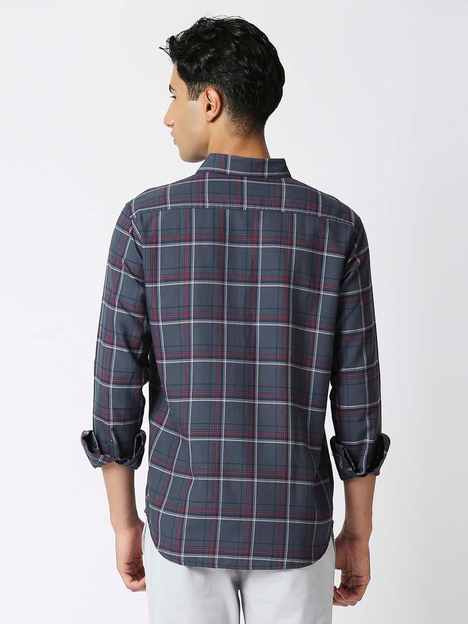 HJ HASASI Grey Slim Fit Check Cotton Shirt