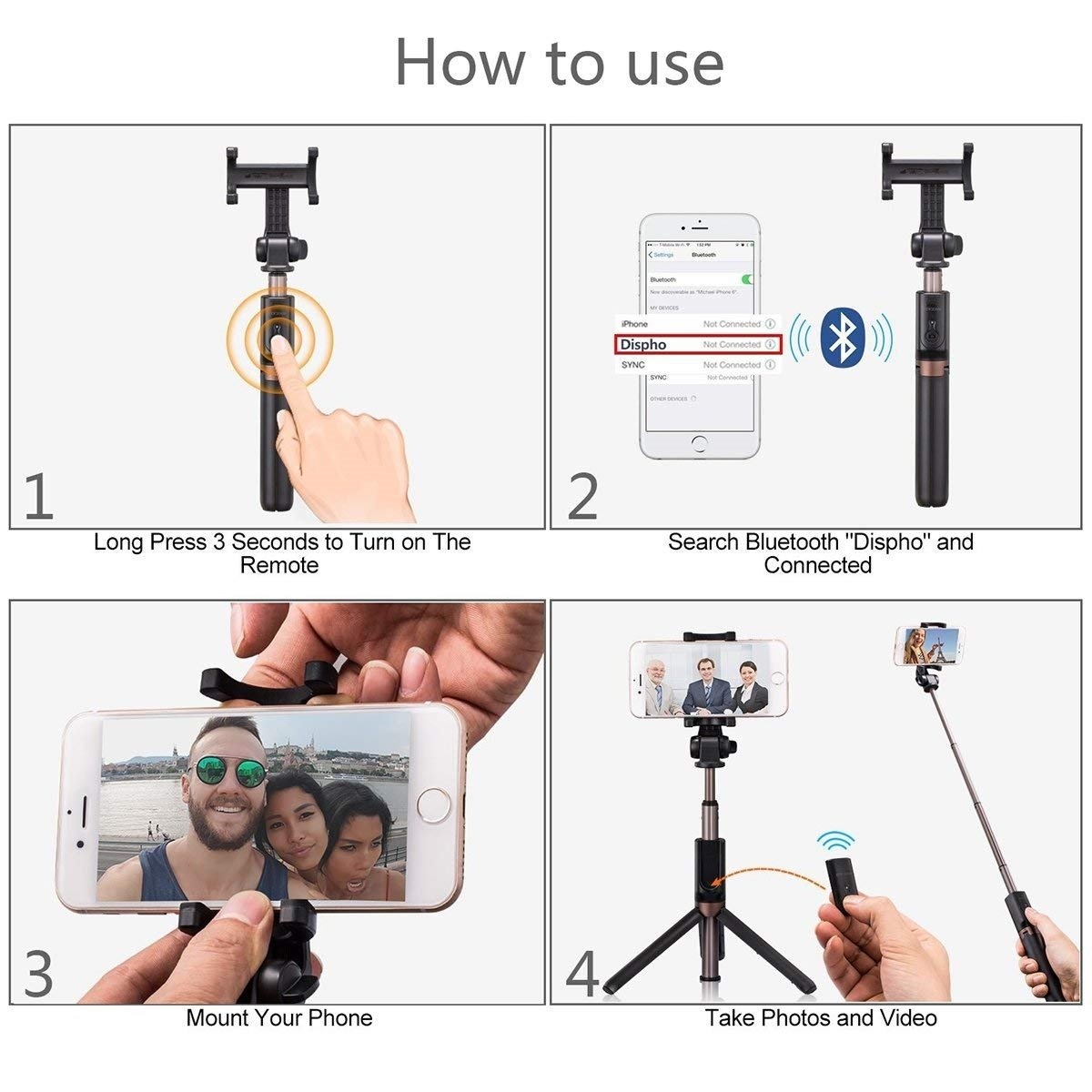AICase Extendable Selfie Stick with Wireless Bluetooth Remote and Tripod Stand