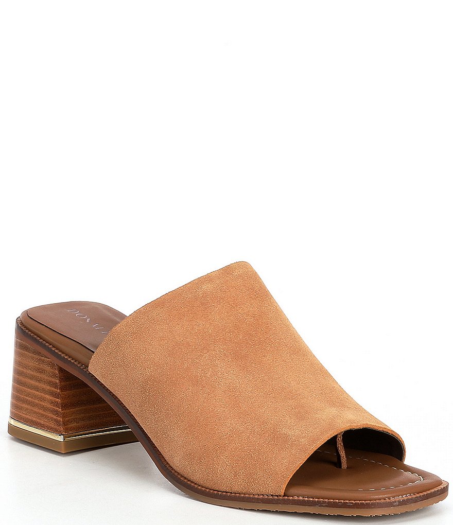 Donald Pliner Hazee Suede Block Heel Toe Post Mules