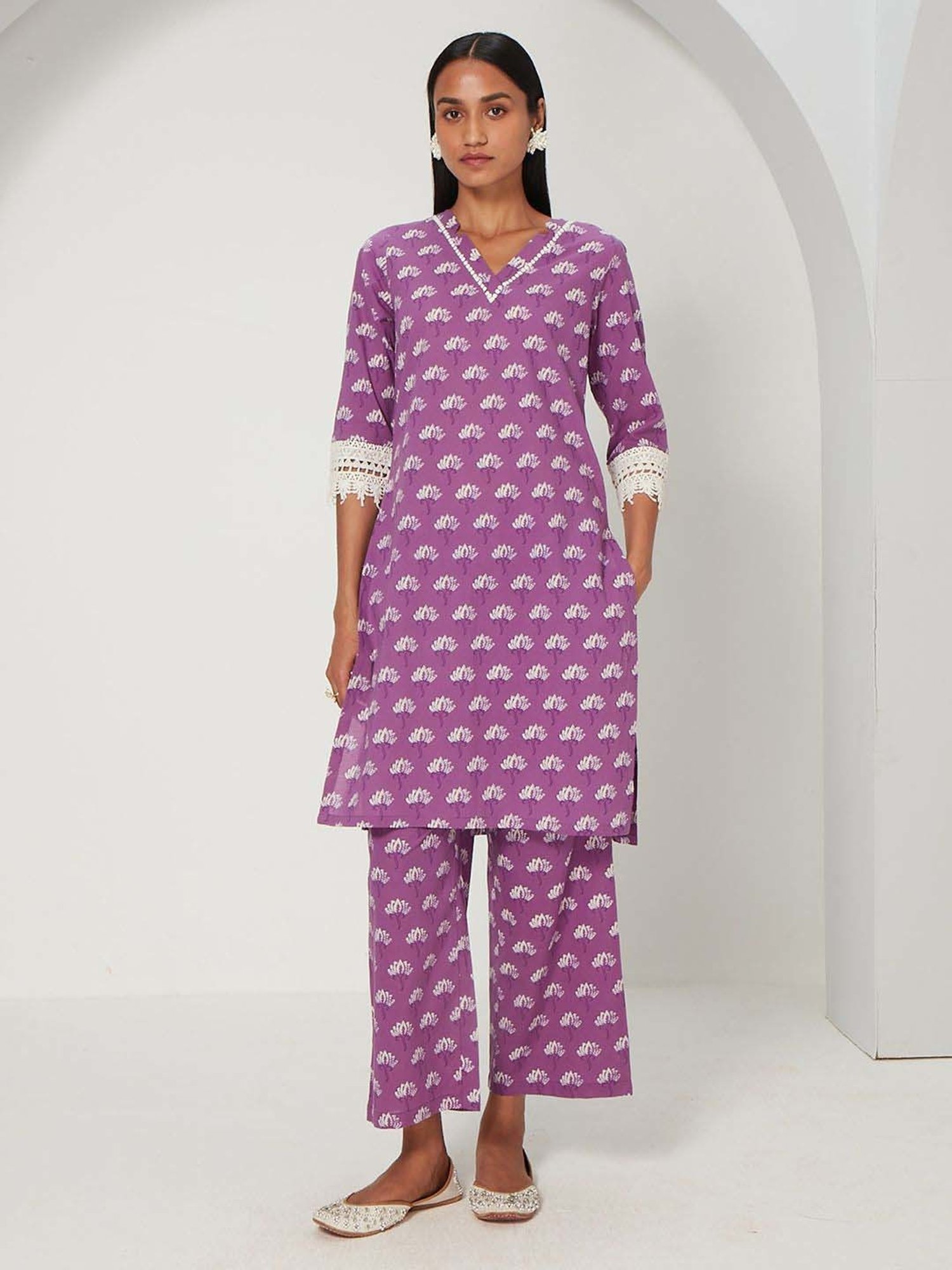 Fusion Beats Light Grey Embroidered A Line Kurta
