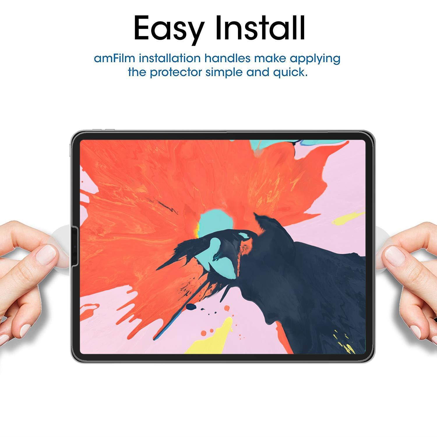 amFilm Glass Screen Protector for iPad Pro 12.9 inch (2018 Model, 3rd Generation Only), Tempered Glass, Ultra Sensitive, Face ID and Apple Pencil Compatible (2 Pack)