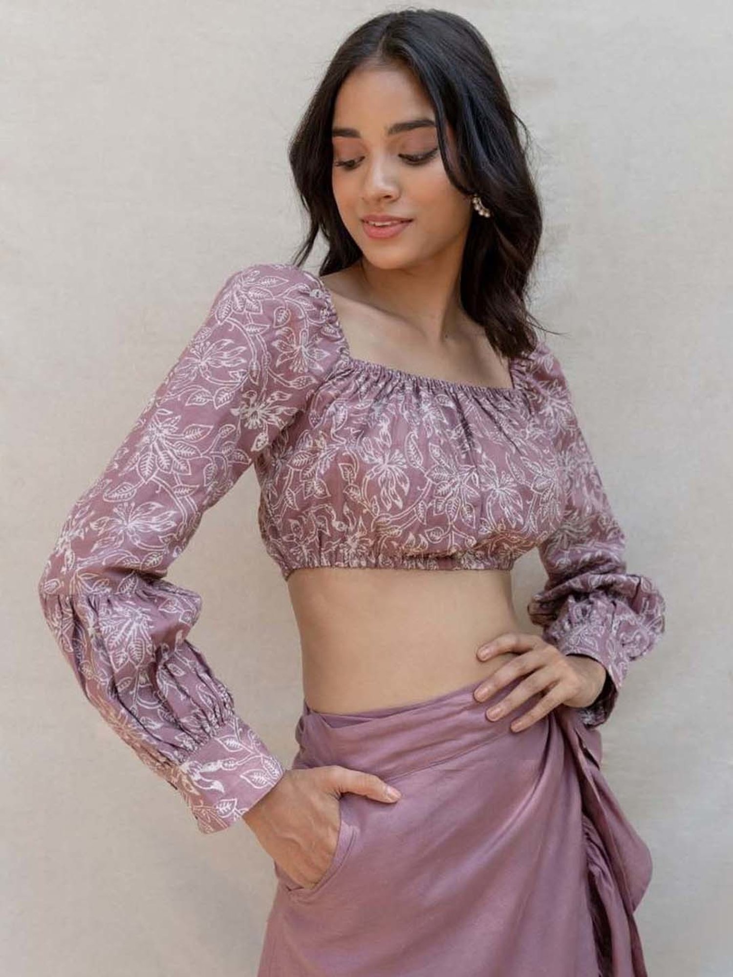 Anousshka Wood Rose Block Printed Crop Top