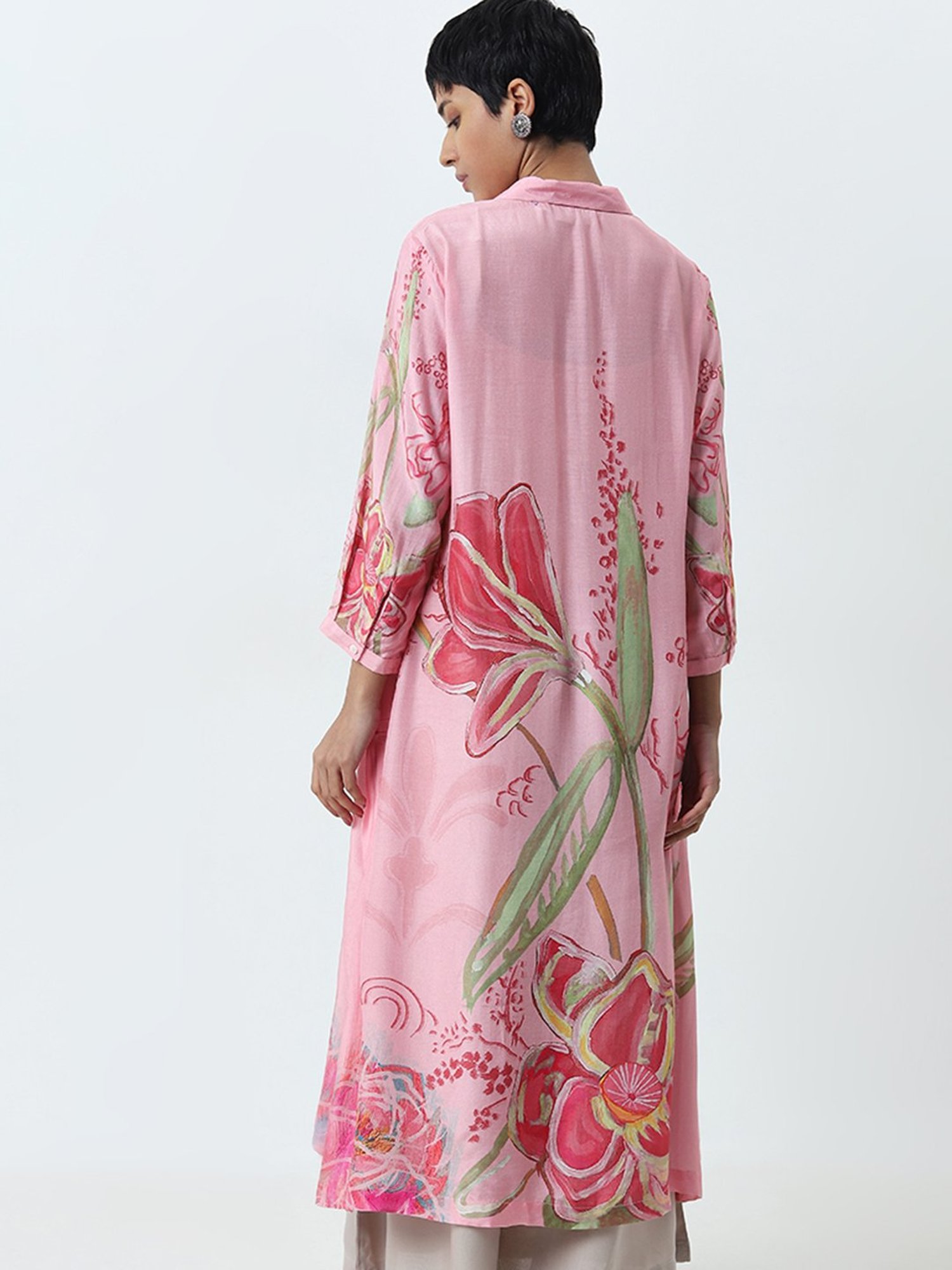 Utsa by Westside Pink Floral Printed A-Line Kurta