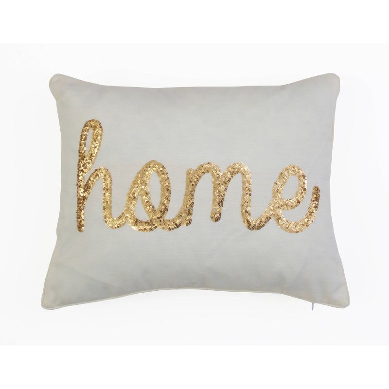 Décor Therapy 14"x18" Home Sequin Script Faux Linen Throw Pillow Cream/Gold